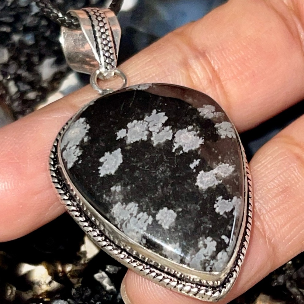 Snowflake Obsidian Pendant 2” - Picture 4 of 10